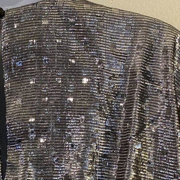 Vintage 1970s Disco Top Blouse Metallic Silver Medium Polka Dot NOS Deadstock - Picture 7 of 9